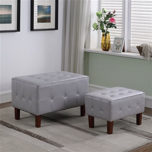 nspire Velvet Tufted Bench with Stud Detail - 49-in - Grey 401-373GY