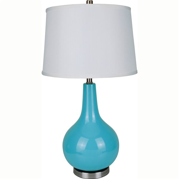 Lampe de table ORE International bleue de 28 po avec interrupteur à 3 voies et abat-jour en tissu