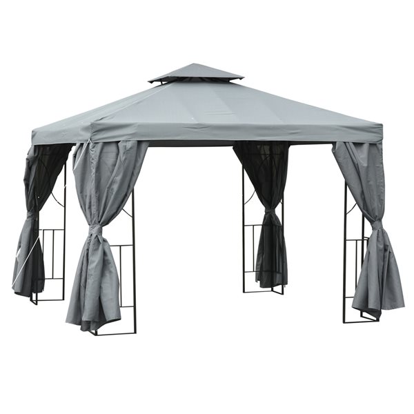 Outsunny 10 Ft X 10 Ft Dark Grey Metal Square Semi Permanent Gazebo With Polyester Roof 84c