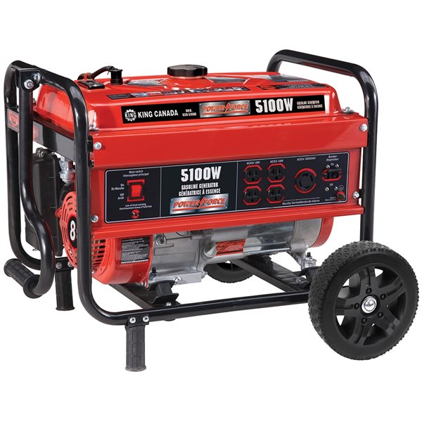 King Canada Power Force 5,100 W Gasoline Generator with Wheel Kit duplex outlets 120 V/20 A AC