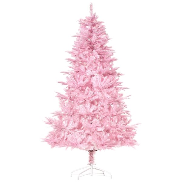 Sapin de Noël artificiel charnu sur pied par HomCom de 6 pi, rose