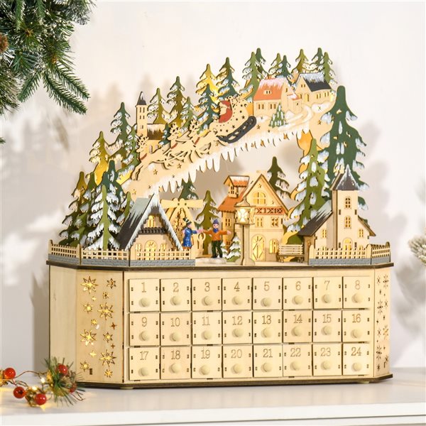 Natural Wood Colour Lighted Christmas Advent Calendar 830417