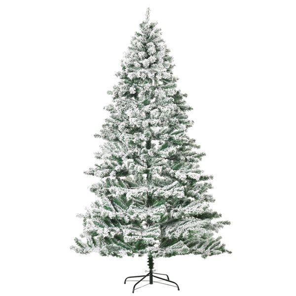 HomCom 7.5-ft Leg Base Full Rightside-Up Flocked Green Artificial Christmas Tree
