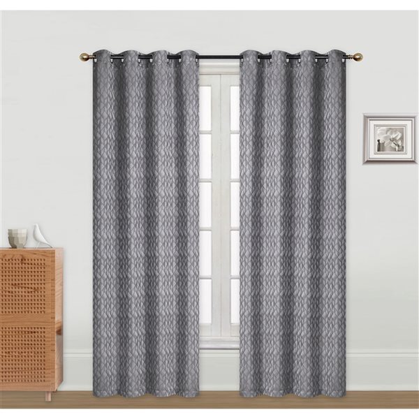 IH Casa Decor Grey 84-in Polyester Semi-Sheer Not Lined Curtain Panel Pair