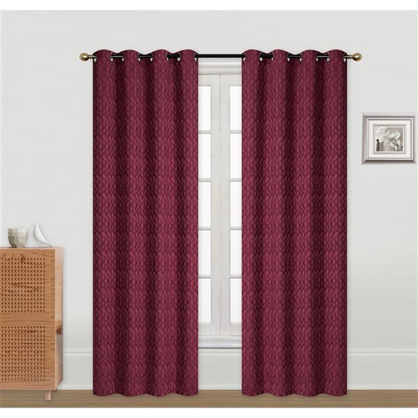IH Casa Decor 84-in Red Polyester Semi-Sheer Not Lined Curtain Panel Pair