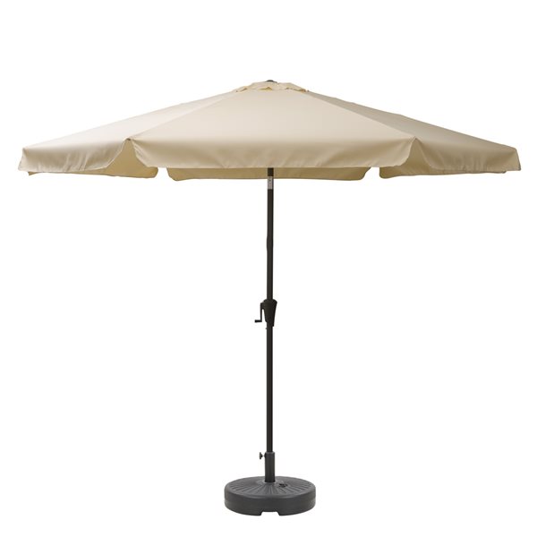 CorLiving Parasol de patio blanc chaud inclinable de 10 pi et base de parasol ronde