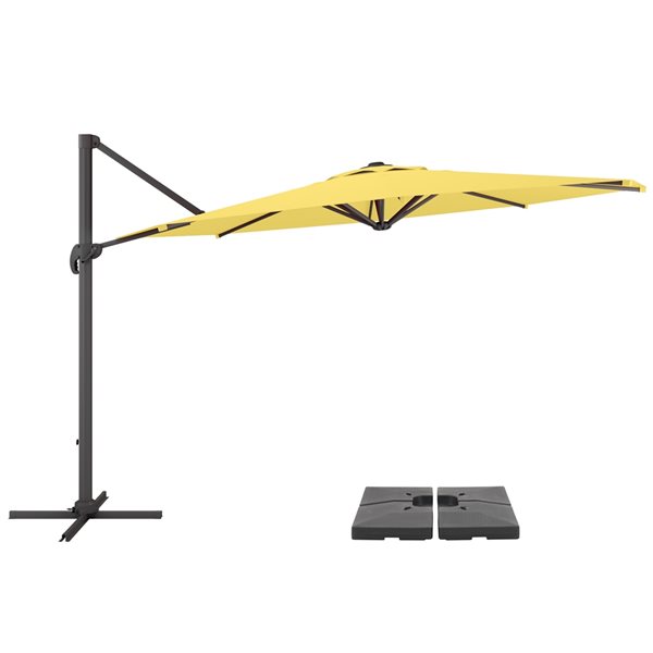 CorLiving Parasol de patio inclinable et rotatif de luxe de 11,5 pieds résistant aux UV et base jaune