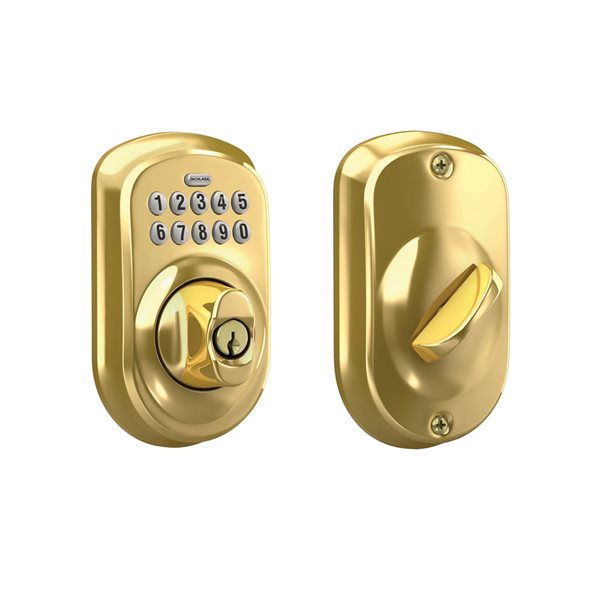 Schlage BE Series Plymouth Bright Brass Single-Cylinder Electronic Deadbolt Lighted Keypad