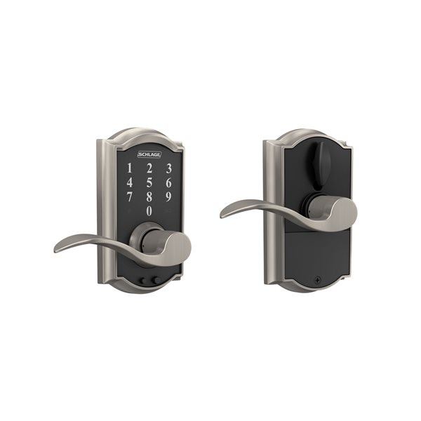 Schlage FE Series Accent-Camelot Satin Nickel Single-Cylinder Electronic  Deadbolt Lighted Keypad with Touchscreen 15425 Réno-Dépôt
