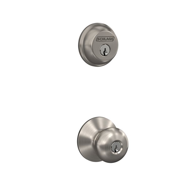 Schlage FB Series Plymouth Satin Nickel Single-Cylinder Deadbolt Combined  Door Knob 146104