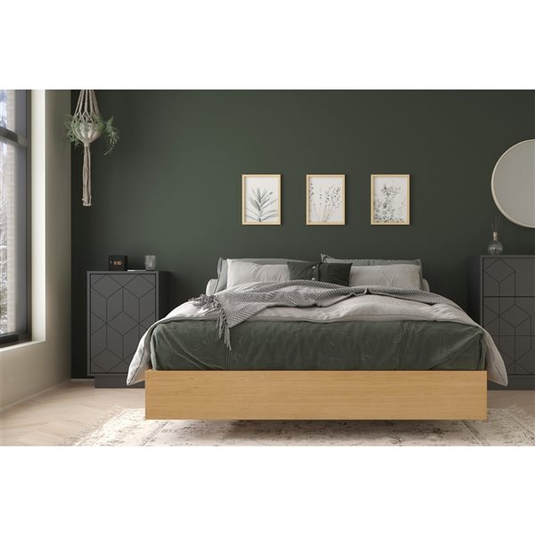 Nexera Cameo 2 Piece Full Size Bedroom Set - Natural Maple and Charcoal Grey