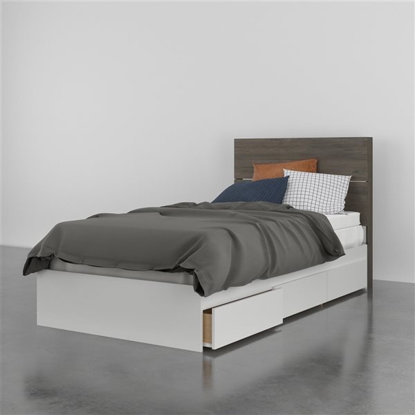 Nexera Milton 2 Piece Twin Size Bedroom Set - Bark Grey and White