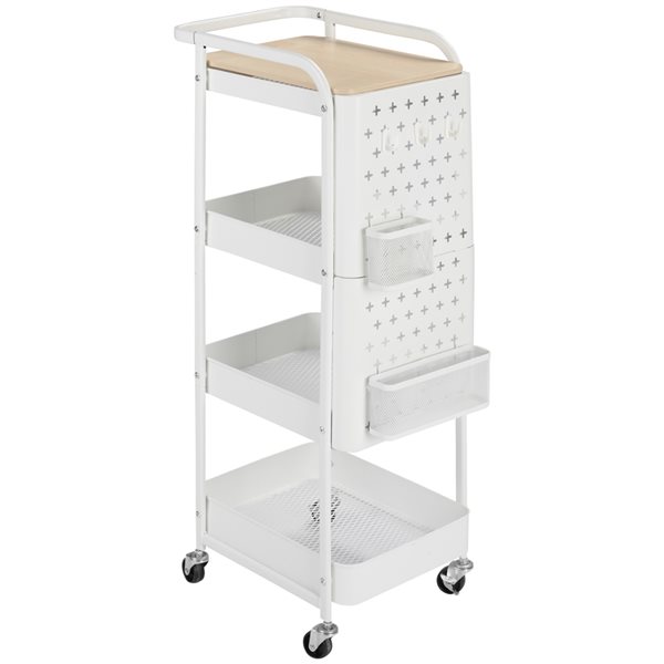 HomCom White Steel Base with Composite Wood Top Kitchen Cart (12.75-in x 20.5-in x 40.25-in)