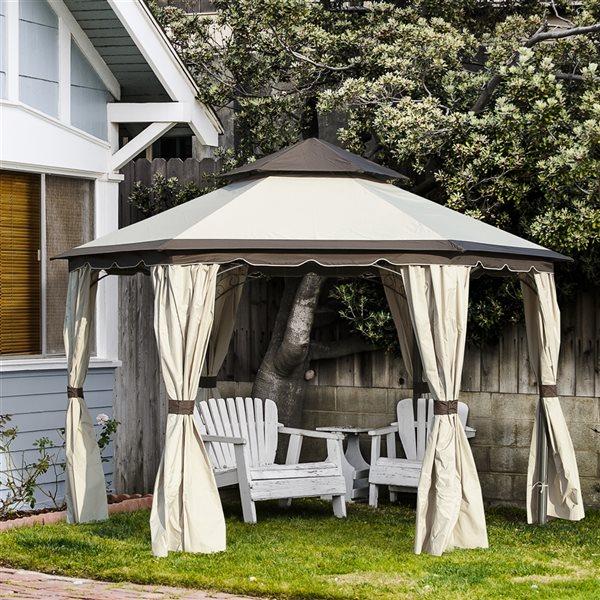 Outsunny 13-ft x 13-ft Beige and Brown Metal Square Gazebo with ...