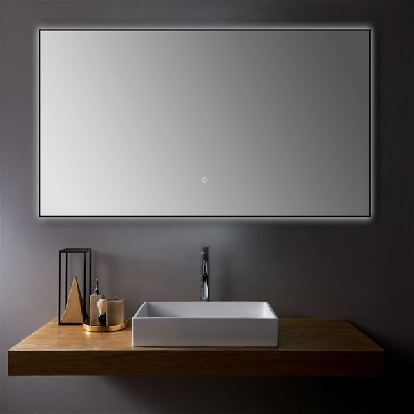 Miroir de salle de bains Ella rectangulaire de 60 po avec lumière DEL par Sera, noir