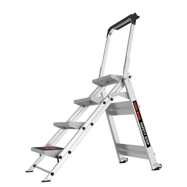 Little Giant Ladder Systems Safety Step 4-step 300-lbs Capacity Silver  Aluminum Foldable Step Stool with Handrail 10410BA-470 Réno-Dépôt