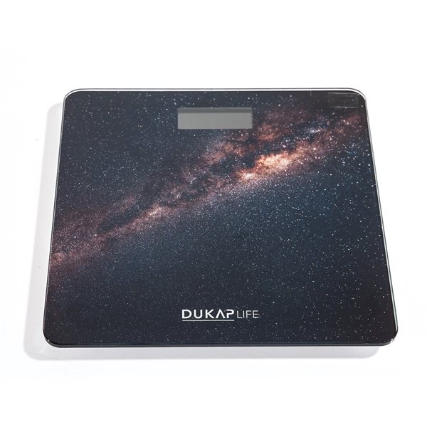 Pèse-personne numérique de 400 lb à motif noir espace Life par Dukap avec écran DEL