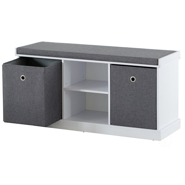 Basicwise 39 In X 20 In Modern White Storage Bench With Grey Cushion   331023519 MainImage 001 L 