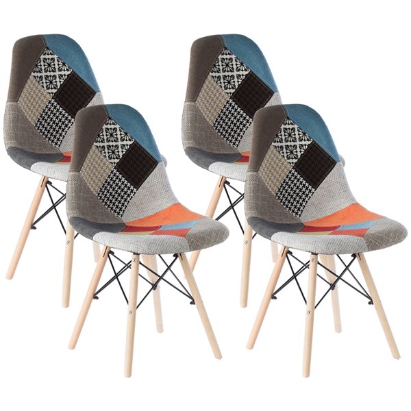 Chaise de salle à manger multicolore contemporaine par Fabulaxe avec pattes en bois, ens. de 4