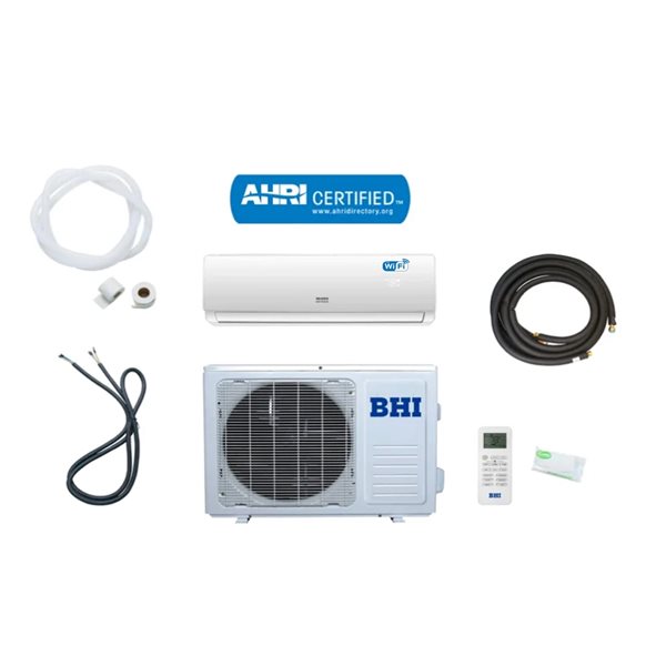 Bhi 12,000 BTU 115-volt Ductless Mini Split Air Conditioner/Heater and WiFi with 16.4-ft Installation Kit