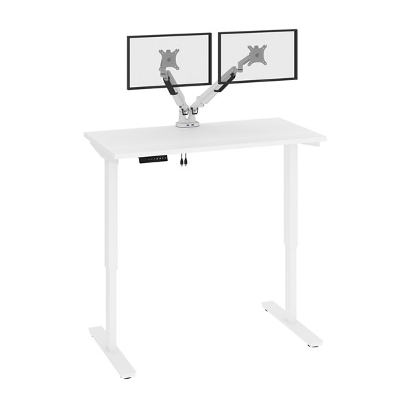Bestar Viva 48in Electric Standing Desk with Monitor Arms White