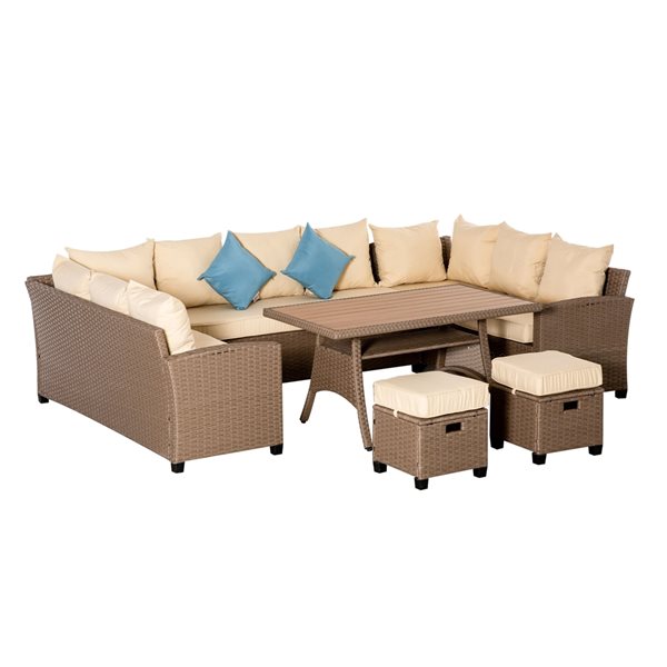 Ensemble de mobilier extérieur en plastique par Outsunny avec coussin gris,  6 pièces 860-015GY