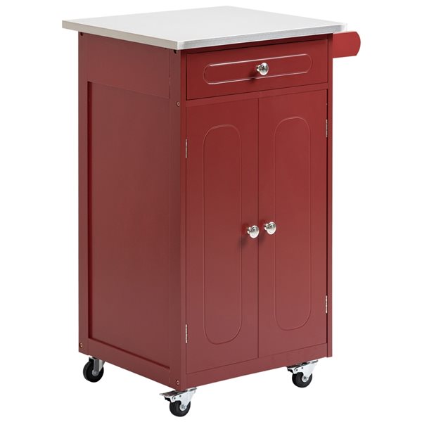 HomCom Red Composite Base with Stainless Steel Top Kitchen Island Cart (17.75-in x 23.5-in x 33.5-in)
