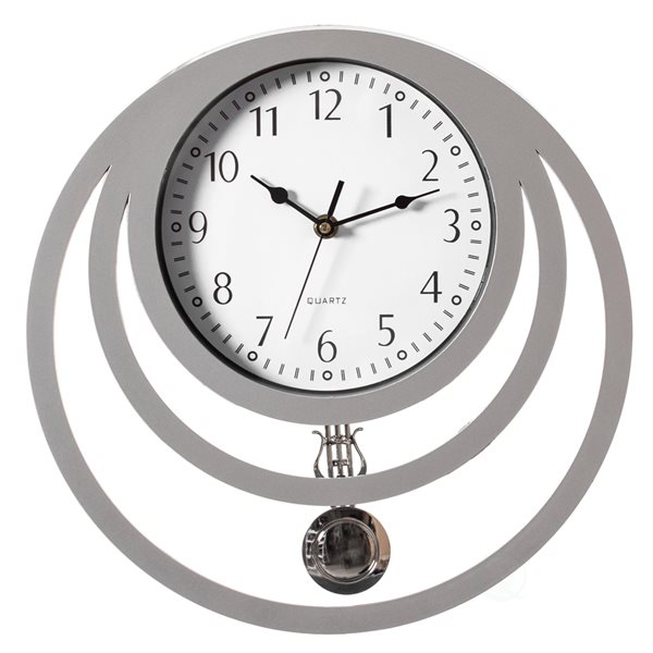 Horloge murale analogique ronde argent par Quickway Imports avec cercles décoratifs
