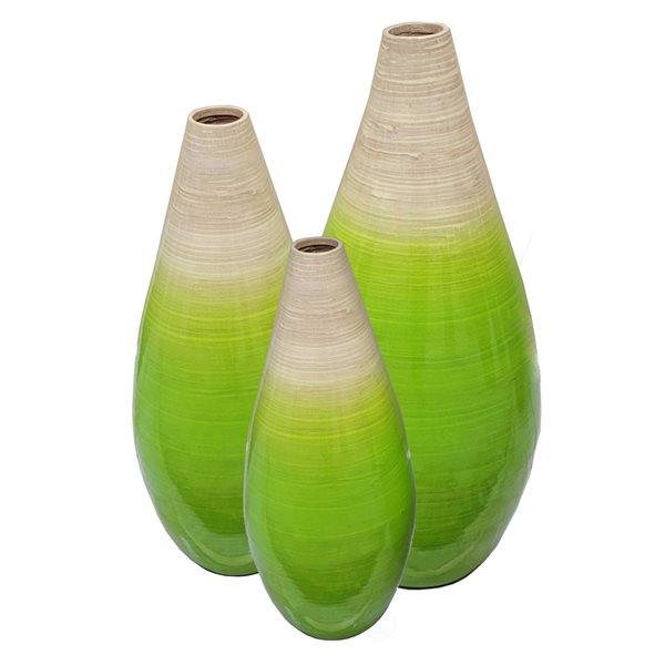 Vases Uniquewise en bambou vert de 23 po x 9,5 po, ensemble de 3