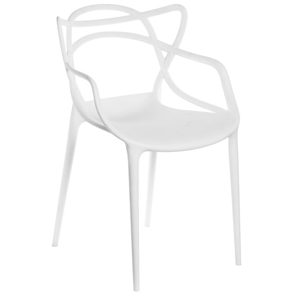 Fabulaxe White Contemporary Dining Arm Chair with Plastic Frame