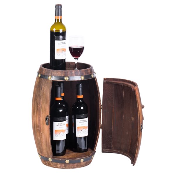 Porte-bouteilles de vin en bois par Vintiquewise en forme de tonneau pour 3 bouteilles