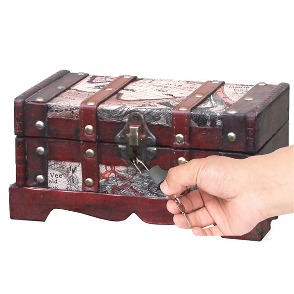 Coffre de rangement Vintiquewise en bois brun antique de 9 po avec cadenas