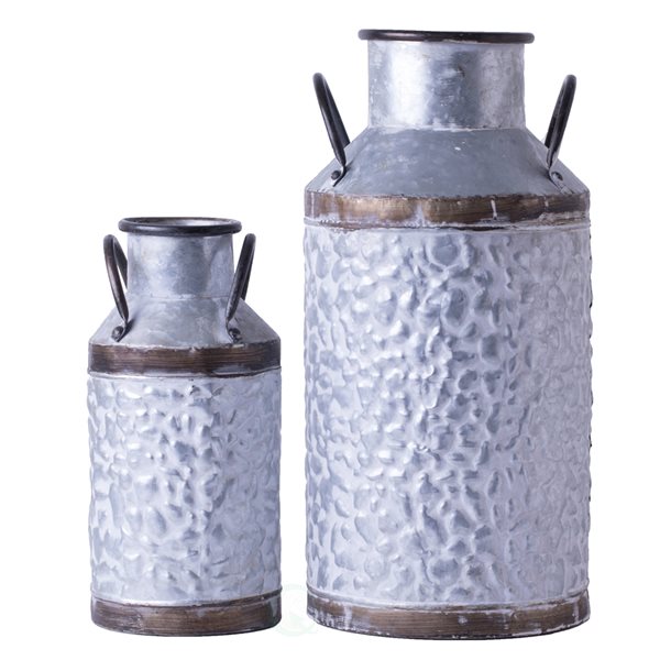 Vases en forme de bidon à lait Vintiquewise en métal gris de 18 po x 8,75 po, ensemble de 2