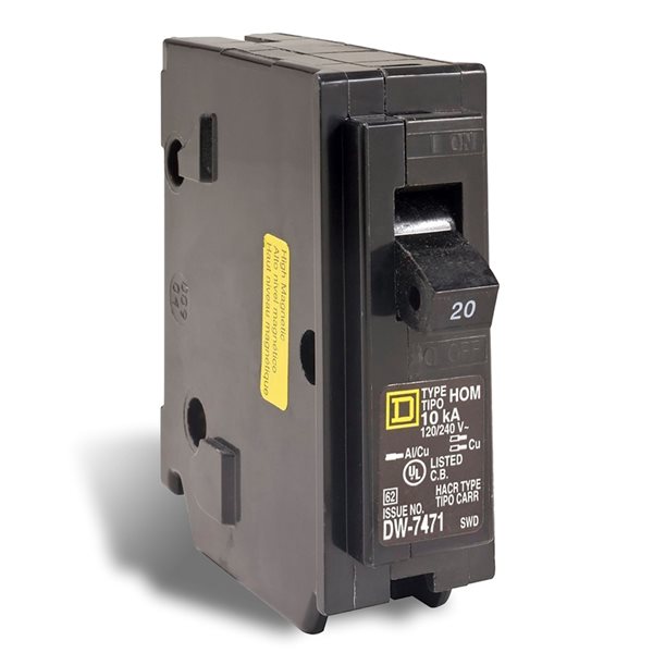 Homeline 20Amp Single Pole PlugIn Circuit Breaker CHOM120HM