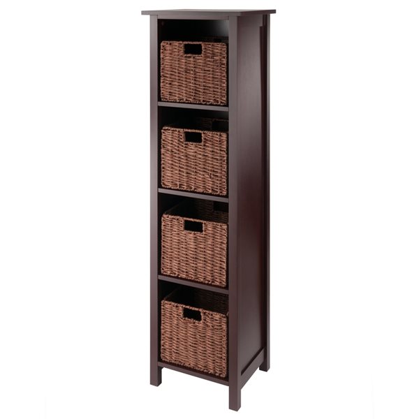 Winsome Wood Milan Storage Shelf with 4 Foldable Woven Baskets - Walnut