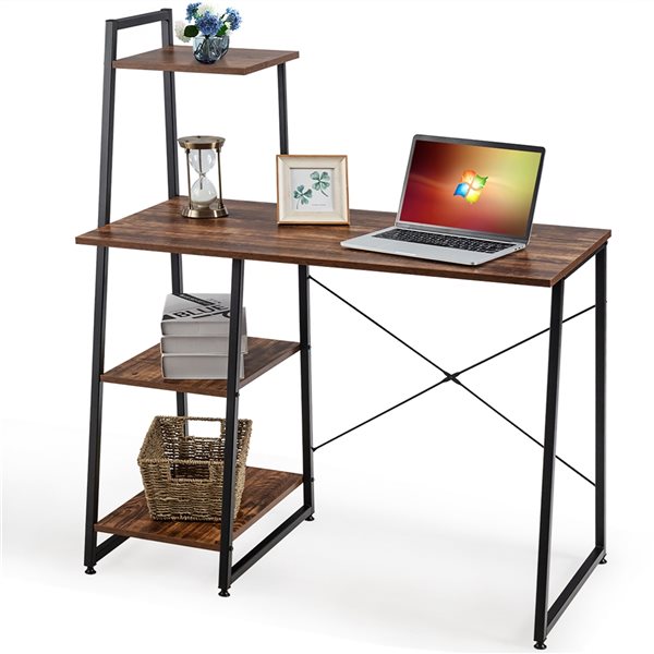 Costway 19.5-in Brown Modern/Contemporary Computer Desk with Shelves ...