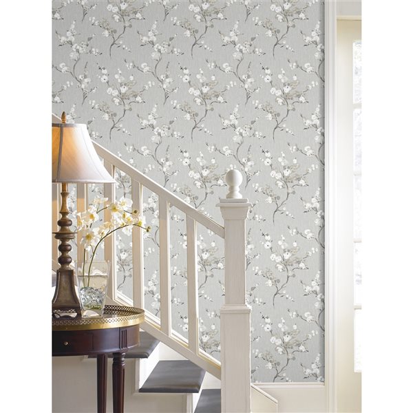 NuWallpaper 30.75-sq. Ft. Grey Vinyl Floral Self-adhesive Peel and