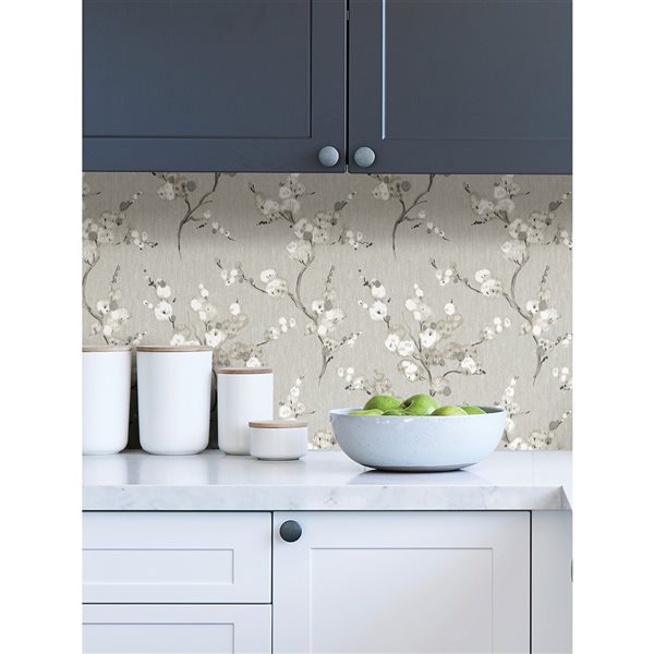 NuWallpaper 30.75-sq. Ft. Grey Vinyl Floral Self-adhesive Peel and