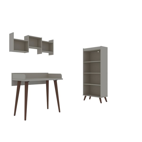 Manhattan Comfort Hampton 3-Piece Off-White Composite Contemporary/Modern Home Office Furniture Set