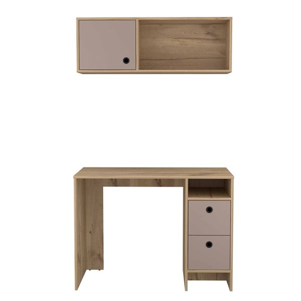 FM Furniture Tokyo 39.3in W Light Oak Office Desk Set 2Piece