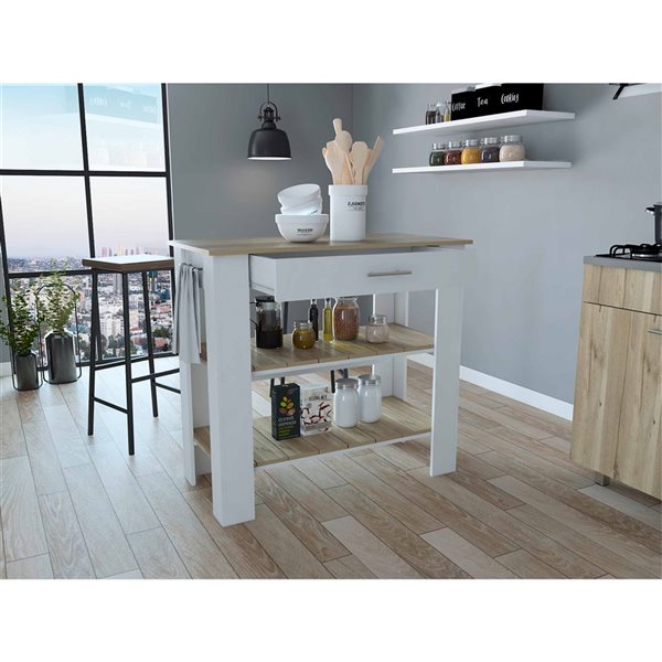 FM Furniture Brooklyn White Composite Kitchen Island (40-in x 20-in x ...