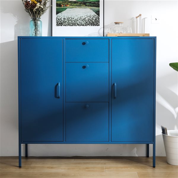Homycasa Stanic Blue Metal 3-Drawer Sideboard 0600700014092 | Réno 