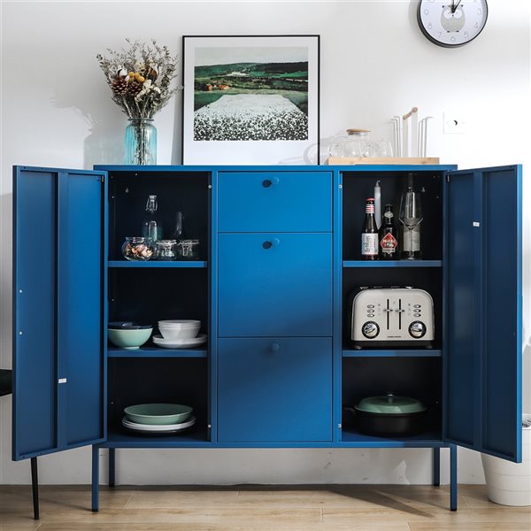 Homycasa Stanic Blue Metal 3-Drawer Sideboard 0600700014092 | Réno 