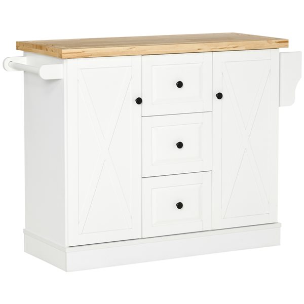 HomCom 18-in W x 49.5-in L x 36-in H White Composite Base with Rubberwood Top Kitchen Island