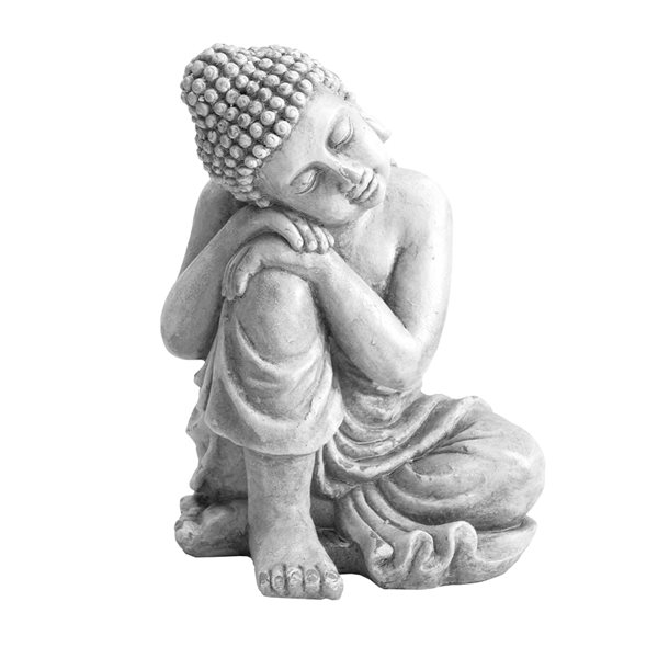 Sunjoy Skyler 16.14-in H x 11.02-in W Light Grey Buddha Garden Statue