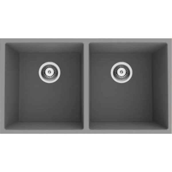 Évier de cuisine à 2 cuves en composite de granit gris sous-comptoir par American Imaginations de 18 po x 32 po
