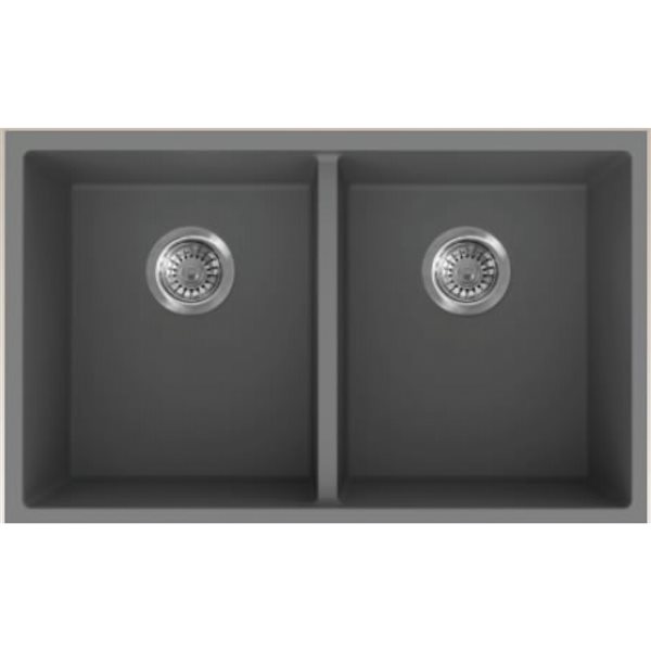American Imaginations Undermount 18-in x 30-in Grey Composite Granite Double Bowl Kitchen Sink