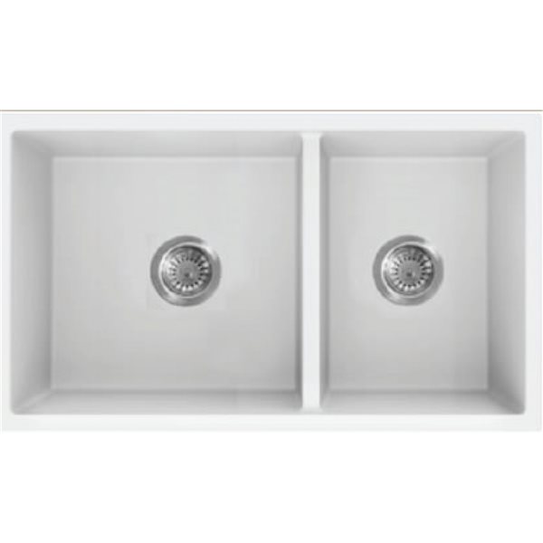 American Imaginations Undermount 18-in x 34-in White Composite Granite Double Bowl Kitchen Sink