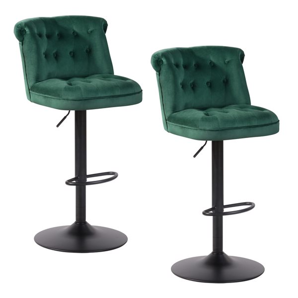 Homycasa Baze Green Velvet Adjustable Height Upholstered Swivel