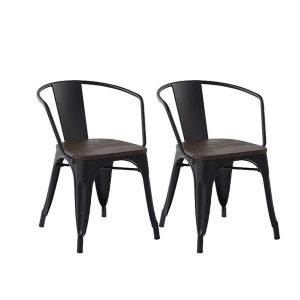 Ens. de chaises de salle à manger contemporaines Mosan par Homycasa en bois d'orme brun avec cadre en métal noir, pqt de 2